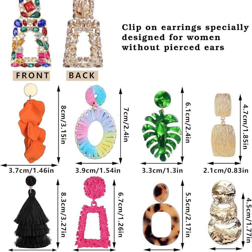 9 Pairs Clip On Earrings Women Fashion Acrylic Geometric Bohemian Statement - Picture 2 of 6